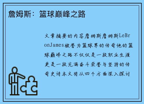 詹姆斯：篮球巅峰之路